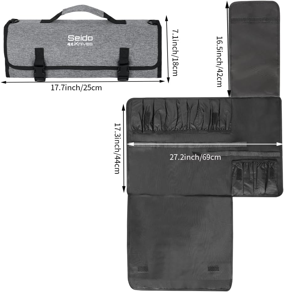 Seido Knives Chefs Knife Roll Bag with 16 Slots