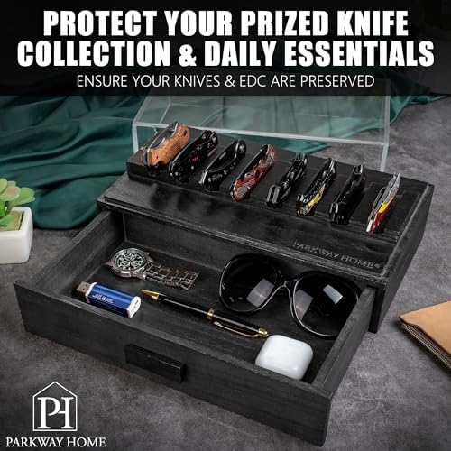 Sturdy Black Pocket Knife Case with Removable Drawer 16 Knives Display