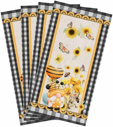 ZOE GARDEN Sunflower Eucalyptus Buffalo Plaid Kitchen Towels 4-PC 18x28