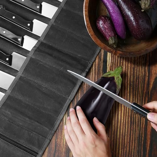QEES Chef Knife Roll Bag 10 Slots 188 Waxed Canvas Case