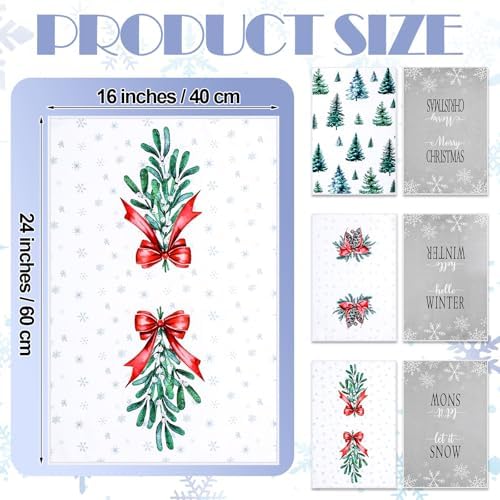 Macarrie 6 Pcs Christmas Kitchen Towels - Snowflakes Trees Mistletoe for Holiday Use