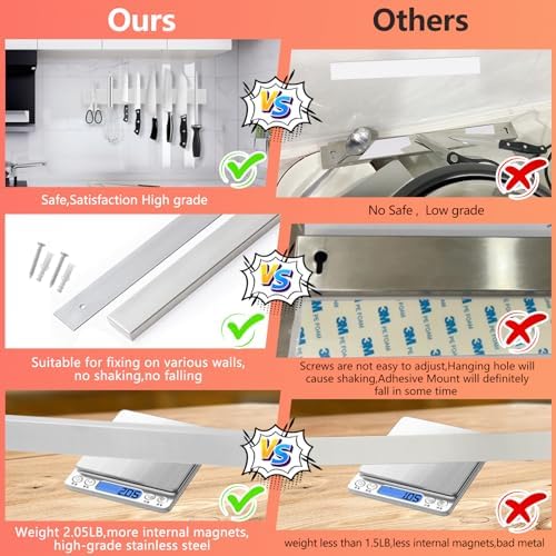 16-Inch Stainless Steel Magnetic Knife Strips Secure Kitchen Organizing Solution