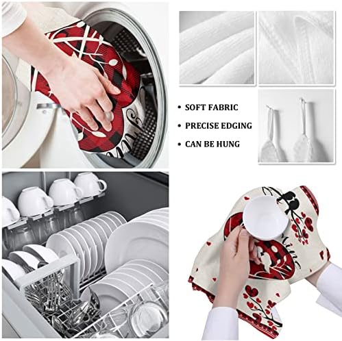 ZOE GARDEN Red Saint Love-Tree Country Plaid Dish Towels