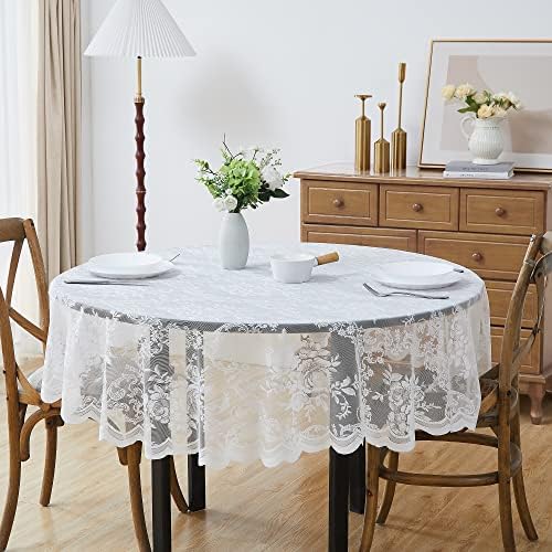 Warm Home Designs 70 Inch Round White Tablecloth with English Rose Design