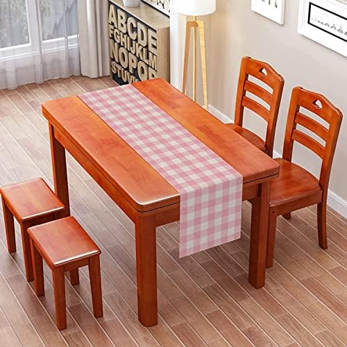 Nepnuser Gingham Table Runner - Rustic Pink White Check Plaid