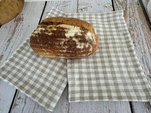 Eight Owls Stonewashed Linen Dish Towels - Set of 2 Natural Check 1