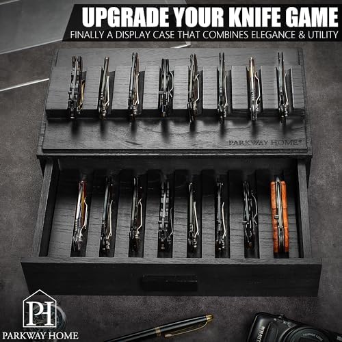 Sturdy Black Pocket Knife Case with Removable Drawer 16 Knives Display