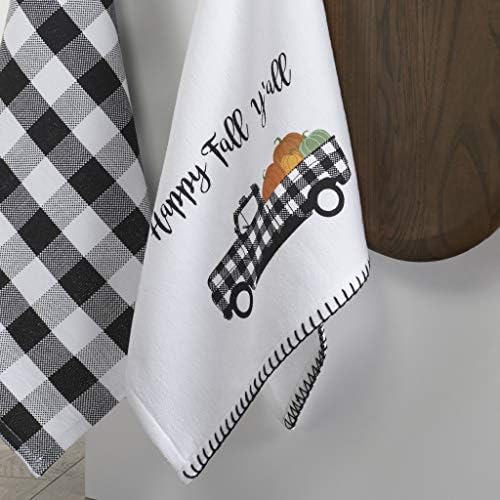 Happy Fall Farmhouse Kitchen Towels 18x28 BlackWhite