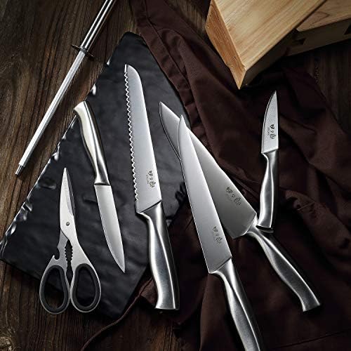 SIXILANG 8-Piece German Stainless Steel Knife Set with Oak Wooden Block