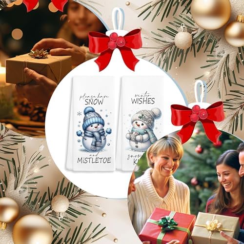Winter Kitchen Towels Set Unique Snow Mistletoe Design