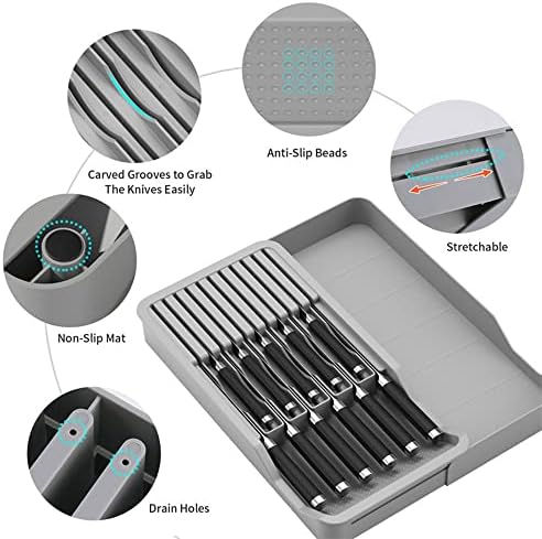 RIIPOO Expandable Knife Organizer for Drawers Countertops