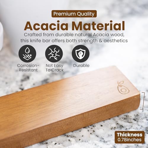 Sturdy Acacia Wood Magnetic Knife Holder for the Kitchen