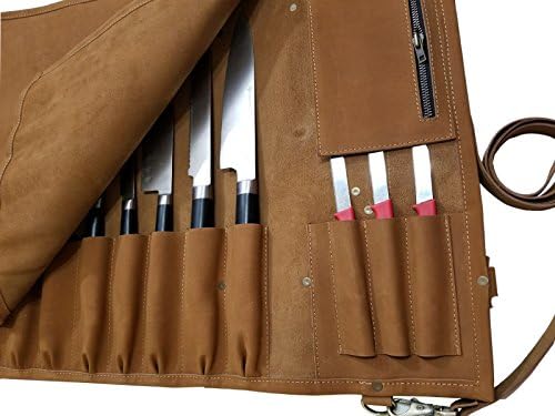 luvsecretlingerie Genuine Lightweight Leather Chef Knife Roll 13 Slots K5