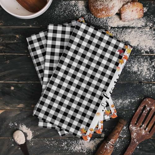 ZOE GARDEN pumpkin plaid kitchen towel 18x28 inches Black Plaid Design