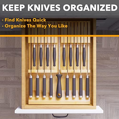 SpaceAid Bamboo Knife Organizer - Kitchen Drawer Storage