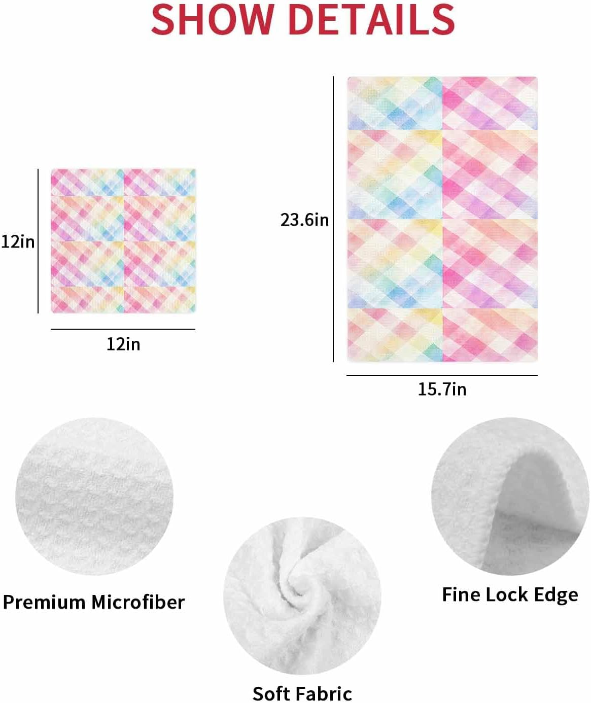 Vivid Rainbow Microfiber Waffle Kitchen Hand Towels Set of 3