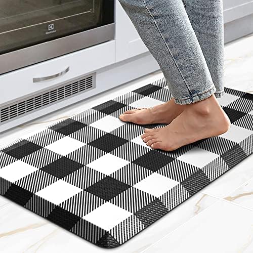 MAYHMYO Anti Fatigue Kitchen Mat 173x28 Black White Buffalo Plaid