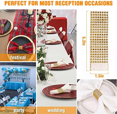 Glowing Gold Rhinestone Napkin Rings Set of 150 for Weddings Special Occasions