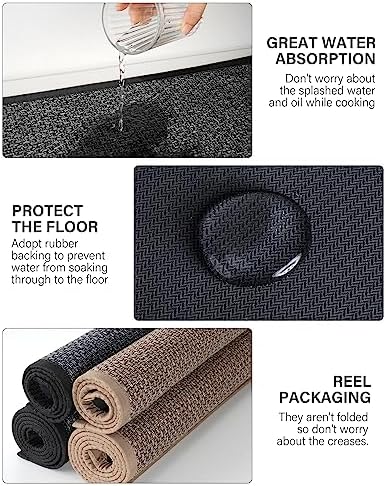 Washable Non-Skip Kitchen Rugs Set for Farmhouse Style
