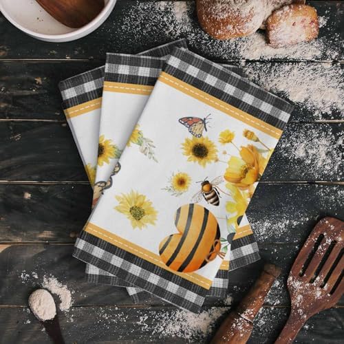 ZOE GARDEN Floral Gnomes Kitchen Towel White Summer Design