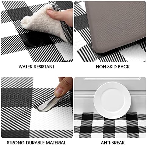 MAYHMYO Anti Fatigue Kitchen Mat 173x28 Black White Buffalo Plaid
