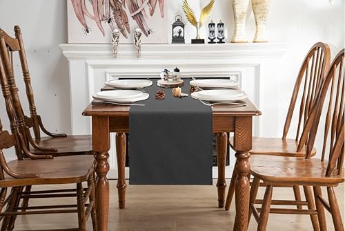 Black Grey 13x36 Table Runner Cotton Linen Farmhouse Style for Home Kitchen