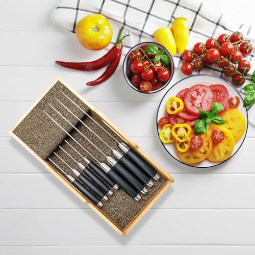 Mospten Bamboo Knife Organizer -Drawer Insert for Kitchen Storage