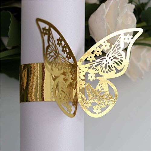 Lavandi 100PCS 3D Gold Butterfly Napkin Rings Elegant Party Napkins 45x13