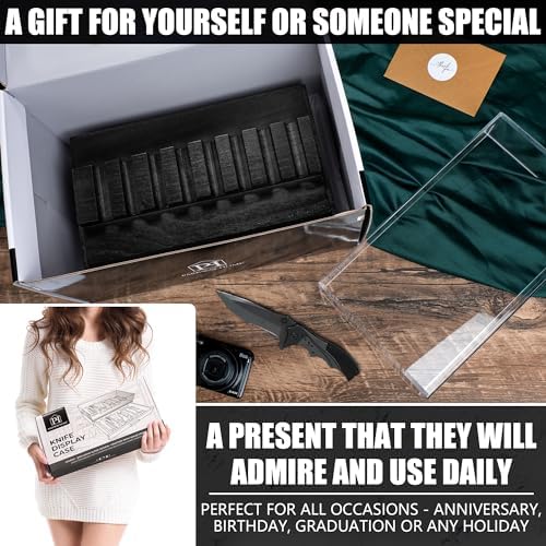 Sturdy Black Pocket Knife Case with Removable Drawer 16 Knives Display