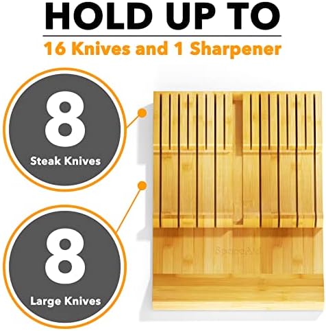 SpaceAid Bamboo Knife Organizer - Kitchen Drawer Storage