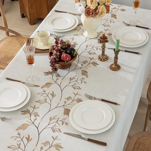 Joyfol Day Rustic Coffee Leaves Waterproof Linen Tablecloth for Dining