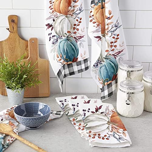 Pumpkin Plaid Kitchen Towel Quick Dry Eco-Friendly 18x28
