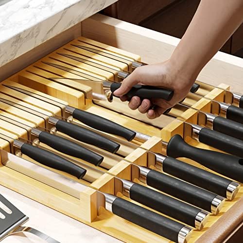 SpaceAid Bamboo Knife Organizer - Kitchen Drawer Storage