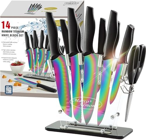 Marco Almond 14-Piece Rainbow Knife Block Set