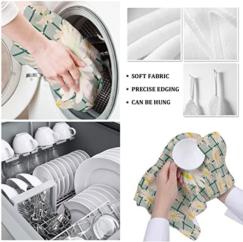 ZOE GARDEN Daisy Green Kitchen Towels Rustic Design 18x28
