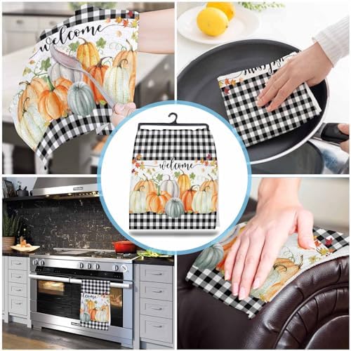 ZOE GARDEN pumpkin plaid kitchen towel 18x28 inches Black Plaid Design