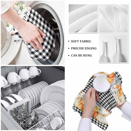 ZOE GARDEN pumpkin plaid kitchen towel 18x28 inches Black Plaid Design