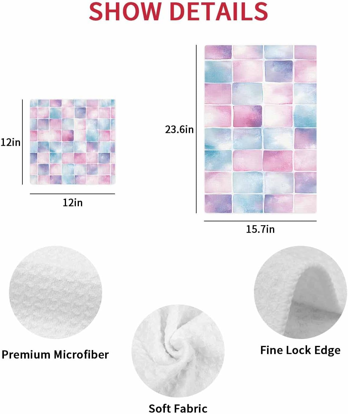 Falaniique Pink Blue Plaid Waffle Dish Towels