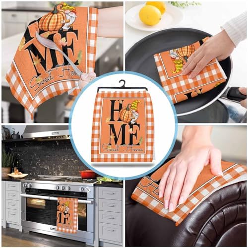 ZOE GARDEN Optical Plaid Thanksgiving Kitchen Towels 18x28 inch Dishcloth Design
