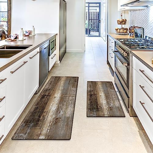Double Anti-Fatigue Kitchen Mat Set - taupe abstract art non-slip waterproof