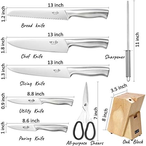 SIXILANG 8-Piece German Stainless Steel Knife Set with Oak Wooden Block