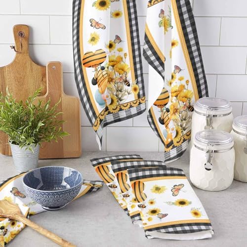 ZOE GARDEN Floral Gnomes Kitchen Towel White Summer Design