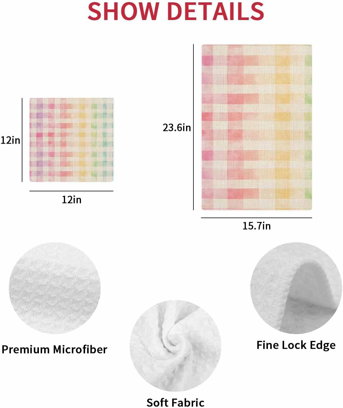 Purple Pink Plaid Waffle Kitchen Hand Towels Set of 2