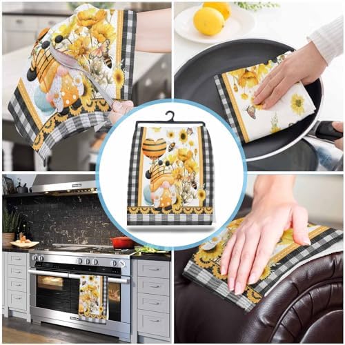 ZOE GARDEN Floral Gnomes Kitchen Towel White Summer Design