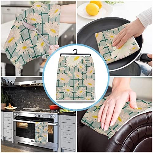 ZOE GARDEN Daisy Green Kitchen Towels Rustic Design 18x28