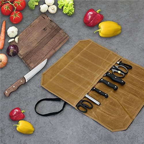 FUKAJOMFEN Knife Roll Chefs Knife Bag Gray Waxed Canvas Holder