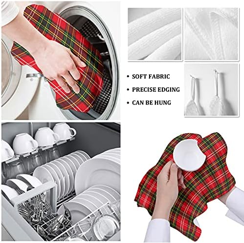 Beisseid Christmas Kitchen Towels Red Green Buffalo Plaid Soft Fingertip Hand Towels Set