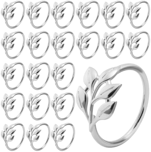 Silver Napkin Rings - 20-Piece Bulk Leaf Napkin Rings Anillos para Servilletas