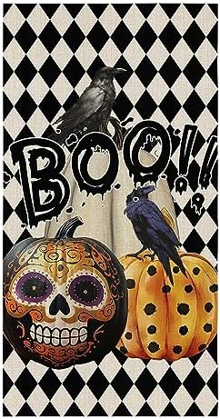 ZOE GARDEN Halloween Kitchen Towel Set Black Boho Skull Ghost Pumpkin Checkered
