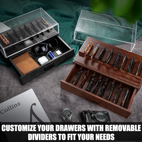Sturdy Black Pocket Knife Case with Removable Drawer 16 Knives Display